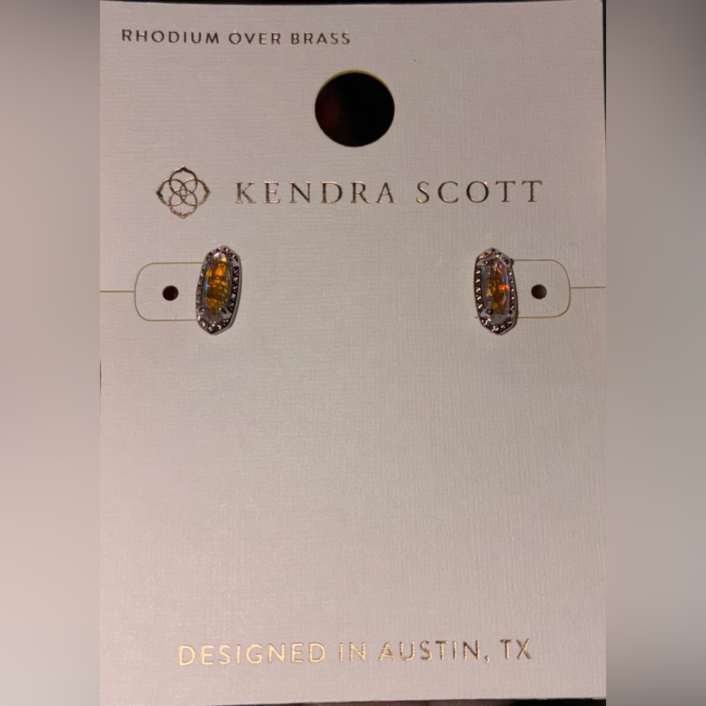 KENDRA SCOTT SET Clear Iridescent Dichroic Glass Rhodium Necklace & Earrings NWT - Picture 16 of 16